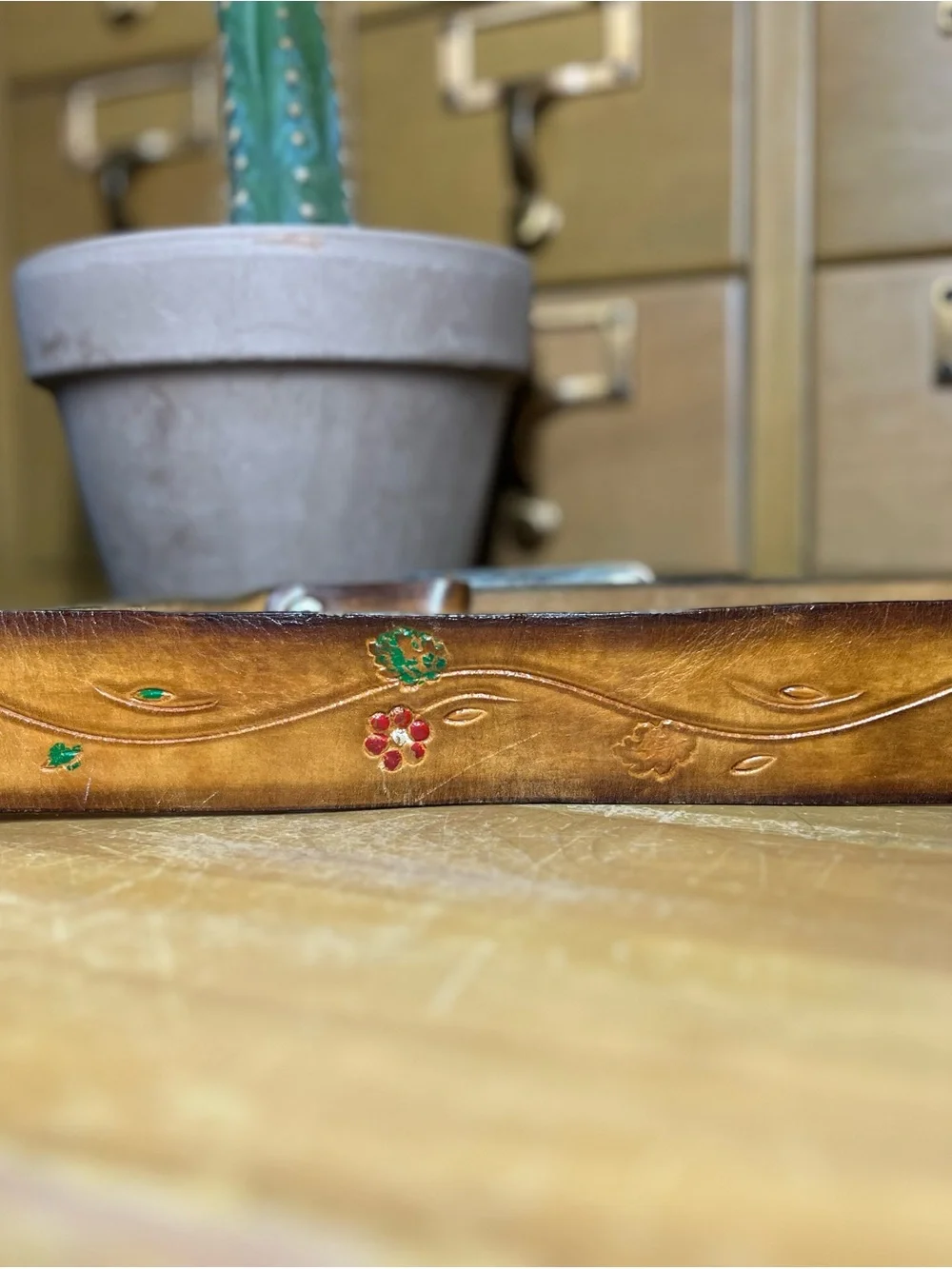 Authentic Mexican Leather Belt with Turquoise Floral Buckle